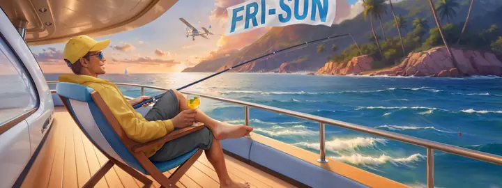 Angler im Liegestuhl auf einer Yacht, Wochenend-Art von Bassbet